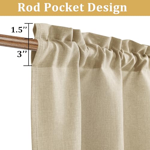 JIUZHEN Faux Linen Window Valance - Light Filtering Beige 52x18