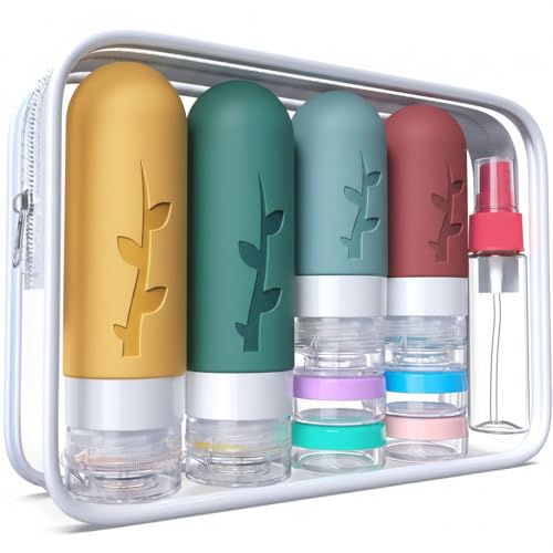 DEPOZA Travel Bottles Kit (16 Pack) - Leak Proof Silicone Containers, Wine Red