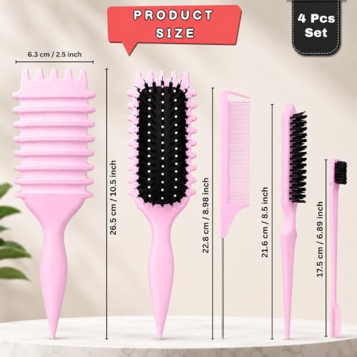Curl Defining Brush Set - 4 Pcs Detangling Brushes for Curly Hair