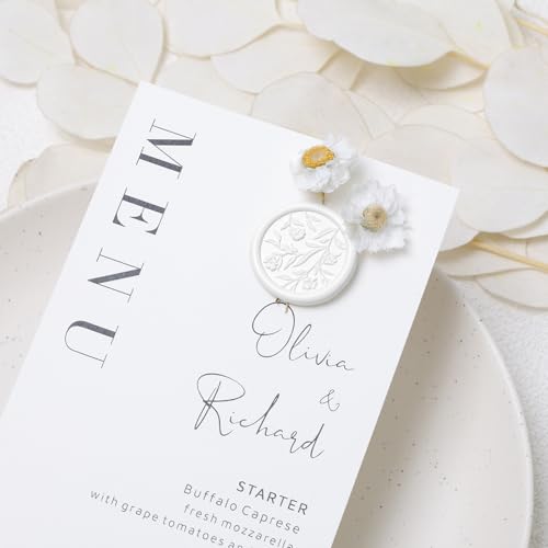 UNIQOOO 3D Flower Wax Seal Stickers - 50 Self-Adhesive White Seals