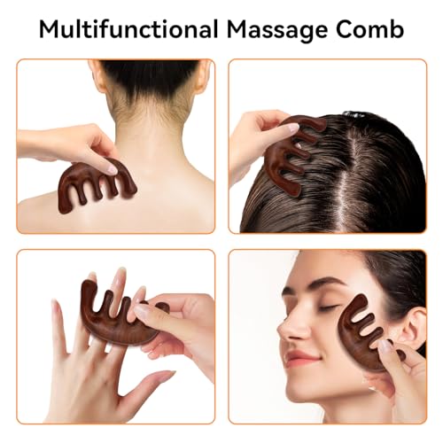 Wooden Scalp Massager Comb Set - 2 Pack Sandalwood Gua Sha Tools