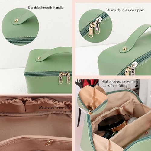 MAMUNU Green Large Capacity Cosmetic Bag - Travel Makeup Organizer
