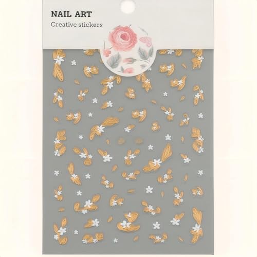 Gold Leaf Nail Decals 5D Embossed Self-Adhesive Nail Art Stickers