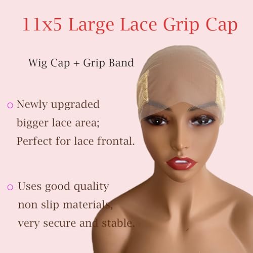 Prudenp Lace Wig Grip Cap with 11x5 Transparent Lace and Adjustable Band