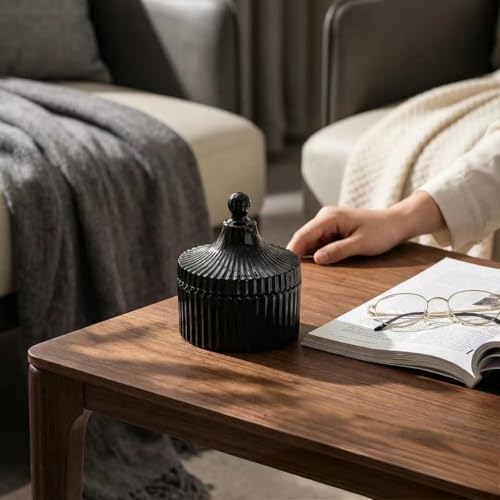 Black 3-Piece Powder Puff Set with Glass Container for Body & Face