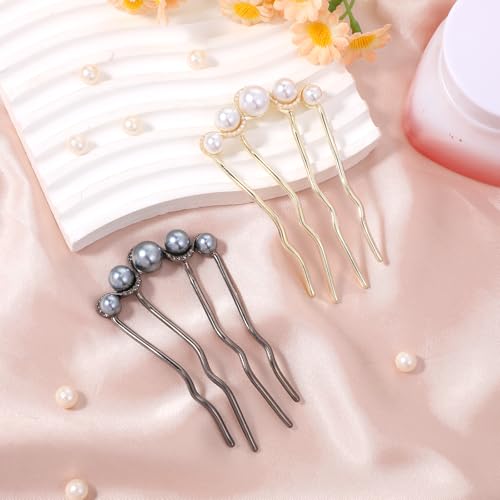 Pearl Hair Pins - 2 Pcs U Shaped Vintage Hair Forks for Women