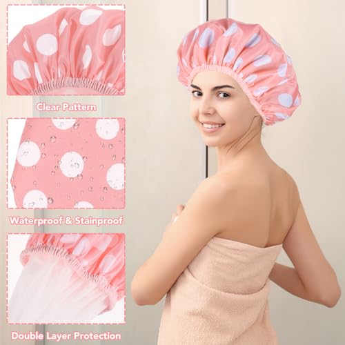 Large Waterproof Shower Cap Set for Women - 2 Packs with Hair Scrunchies