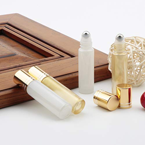 Kesell 10ml Glass Roller Bottles - 10-Pack Pearl White & Gold