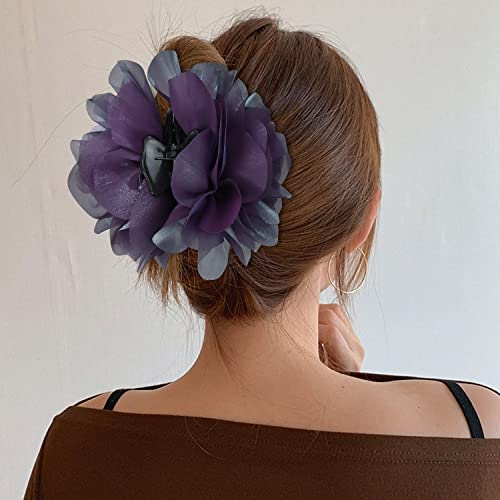 Cinaci Large Chiffon Rose Flower Hair Claw Clips - 4 Pack for Thick Hair