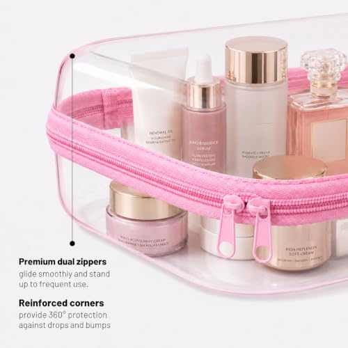 Clear Hard Shell Zipper Case Set (Pink, 1XL + 1L + 1M) - TSA Friendly