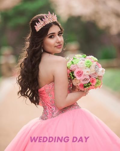 Pink Crown for Women - Crystal Queen Tiara for Weddings & Parties