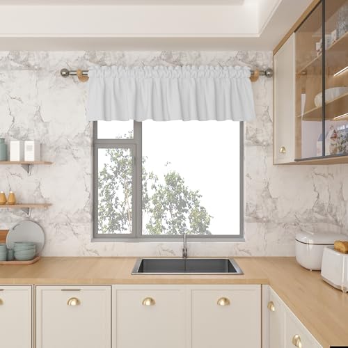 White Faux Linen Kitchen Valance Curtain - 52" x 12" Rod Pocket