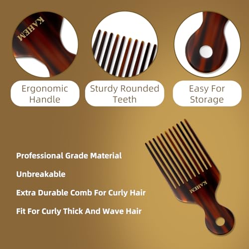 KAHEM Wide Tooth Pick Comb for Long Curly Hair - Detangling & Styling Tool