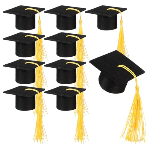 Mini Graduation Caps with Yellow Tassels - 10 Pack for Cake & Party Decor
