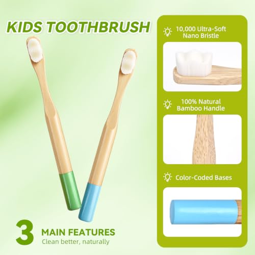 Kids Bamboo Toothbrush 4-Pack - Ultra-Soft Bristles, BPA-Free
