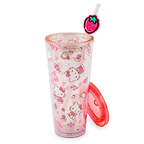 Hello Kitty Strawberry Travel Tumbler with Lid & Straw - 24oz