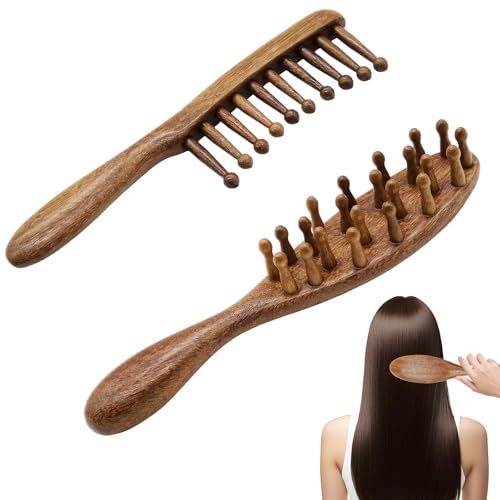 KURTOPLLY Wooden Dreadlock Comb & Scalp Massager - Natural Sandalwood Wide Tooth Brush for Hair & Scalp Care (2 pcs)