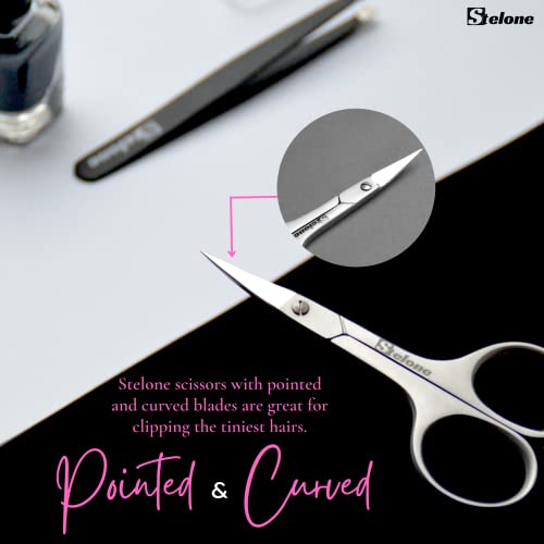 Multi-Purpose Eyebrow & Cuticle Scissors - Stainless Steel Curved Blade for Manicure & Facial Hair - Stelone