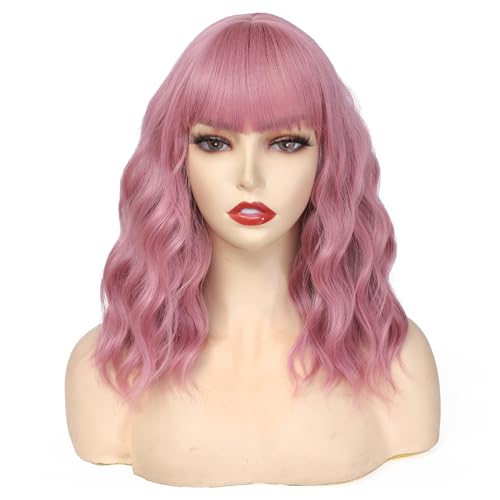 Purple Pink Wavy Wig for Women - Shoulder Length Synthetic Hair with Bangs, Daily & Party Use, HAIRUP