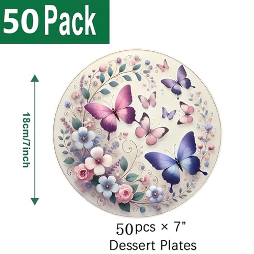50 Pack Butterfly Paper Plates - 7" Floral Tea Party Supplies