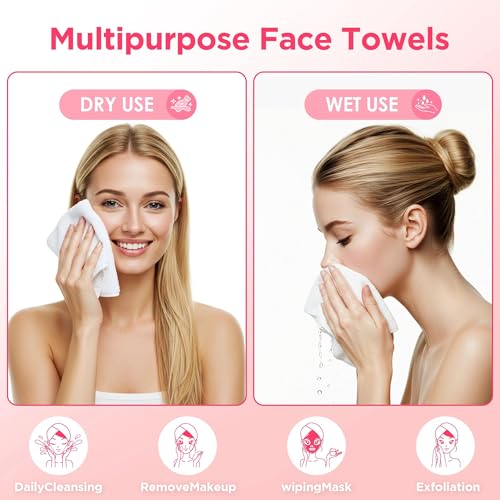 SOOWASH Ultra-Soft Disposable Face Towels, Pink - 60 Pack