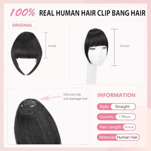 Clip-in French Bangs - 100% Real Human Hair Layered Fringe with Temples