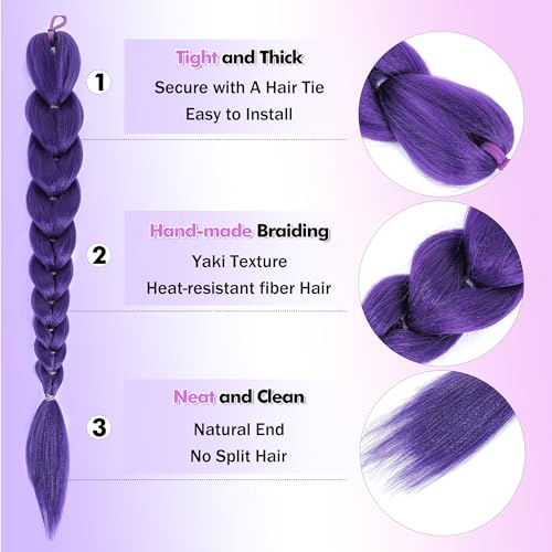 Getgal 24-Inch Purple Pre-Braided Ponytail Extension for Girls