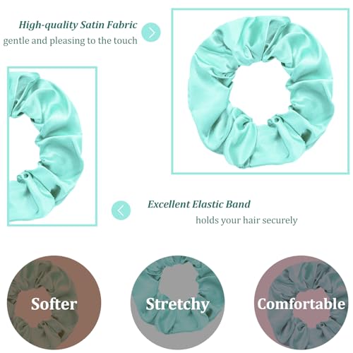 AMCAMI Silk Satin Hair Scrunchies - Lake Blue 36-Piece Bulk Hair Ties Set
