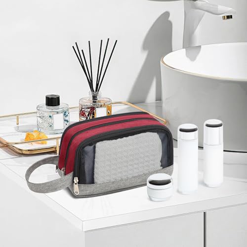 Yeiotsy Small Red Travel Toiletry Bag – Durable Dopp Kit with 3 Compartments