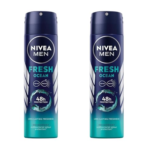 NIVEA MEN Fresh Ocean Deodorant Spray with Ocean Extracts, 150ml, Long-Lasting Odor Protection, Pack of 2