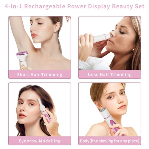 Wet & Dry Electric Razor for Women Men,4 in 1 Rechargeable Led Display Electric Shaver and Facial Hair Remover,Painless Ladies Body Razors for Nose Face Body Leg Bikini Arm Hair (Purple)