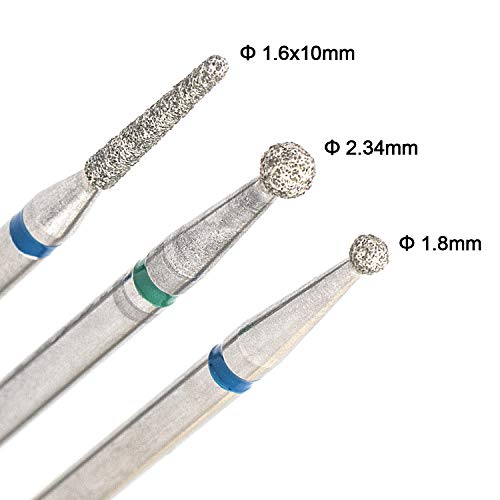 OIIKI 3Pcs Diamond Nail Drill Bits Set - Ball & Needle Shaped Carbide Bits for Cuticle Cleaning, 3/32 Shank (Blue/Green)