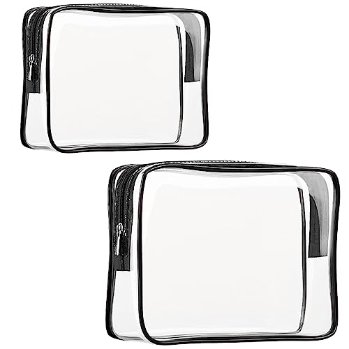 ROYBENS 2Pcs Clear PVC Travel Toiletry Bag Set - Medium & Small, Black Variation