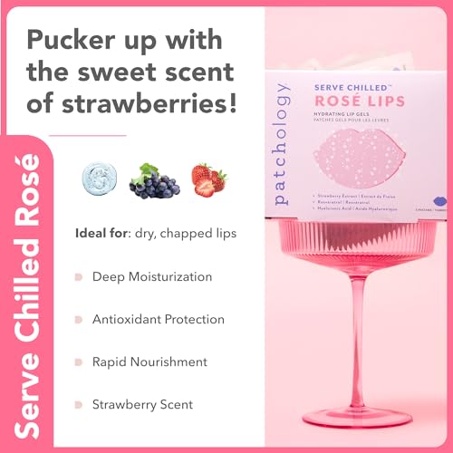 Patchology Rosé Gel Lip Mask - Hydrating Strawberry Lip Treatment | 5ct