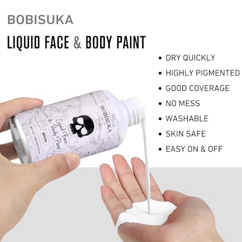 BOBISUKA White Liquid Face & Body Paint 130ml Halloween SFX Makeup, Washable, Quick-Dry