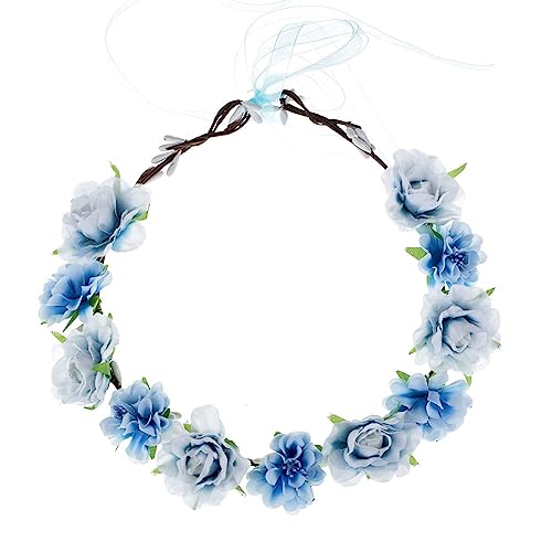 Blue Flower Crown for Girls - Bohemian Floral Wreath Headband, Wedding & Baby Shower Accessory