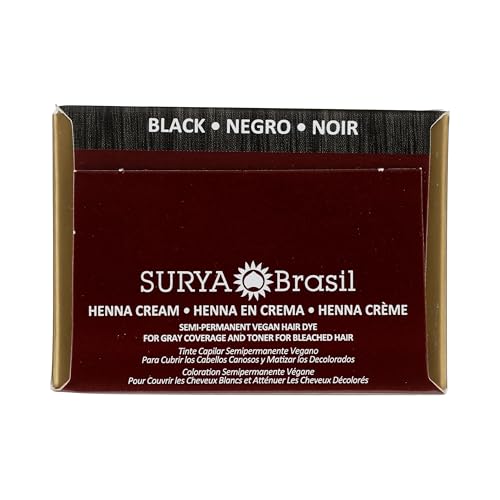 Surya Brasil Henna Cream Hair Color - Black, Vegan & Natural, 2.37 oz