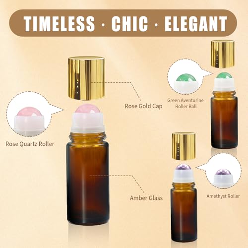 3 Pack 50ml Rose Quartz Roller Bottles with Natural Crystal Balls