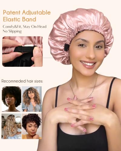 YANIBEST Adjustable Double Layer Satin Bonnet for Curly Hair - Blush Pink