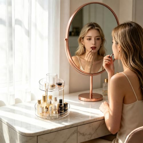GTI 2-Tier 360° Rotating Makeup Organizer - Clear Spinning Vanity Storage