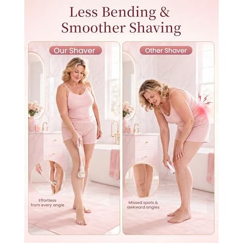 Electric Razors for Women Legs: Long Handle Easy Reach Legs Shaver, 6D Body Shaver for Fast & Smooth Grooming, 2 in 1 Waterproof Bikini Trimmer Kit for Lady Hair Removal, Gift for Her (Nude Pink)