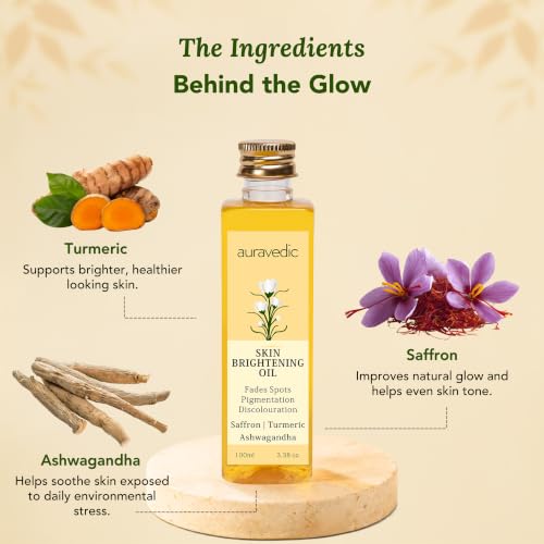 Auravedic Skin Brightening Face Oil with Turmeric & Saffron - 3.38 Fl Oz