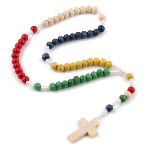 Luomu Multicolor Wooden Bead Rosary Set - 3 Child-Friendly Rosaries with Holy Card