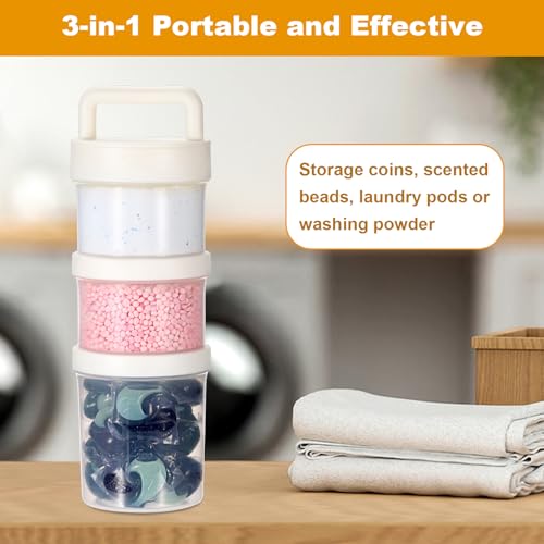 White Portable Laundry Detergent Dispenser with Handle, Large Stackable Storage