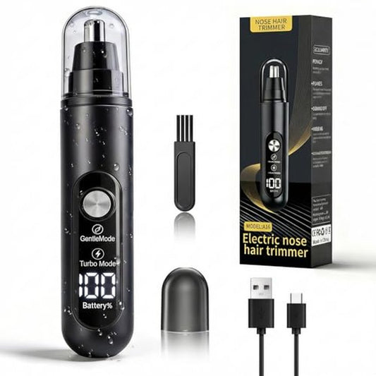 Ear & Nose Hair Trimmer, Professional Painless Eyebrow and Facial Hair Trimmer for Men and Women, C-Type Rechargeable, Waterproof Double Edged Blade (Carbon Black)