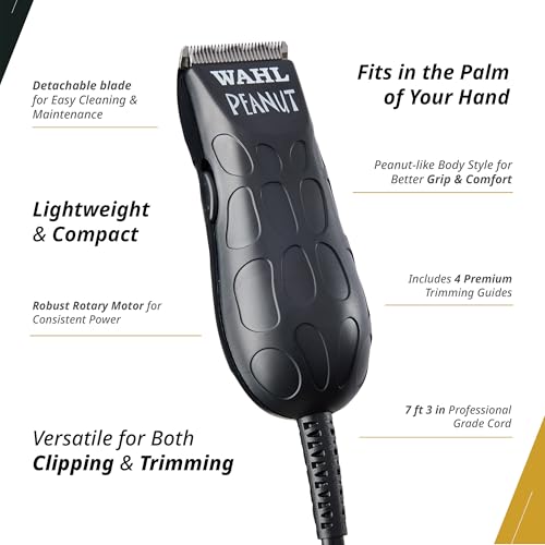 Wahl Professional Peanut Corded Trimmer - Compact, Lightweight Powerful Rotary Motor Grooming Tool, with 4 Trimming Guides and Accessories