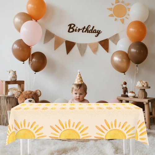 Boho Sunshine Table Covers - 4pcs Disposable Plastic for Baby Showers & Birthday Parties