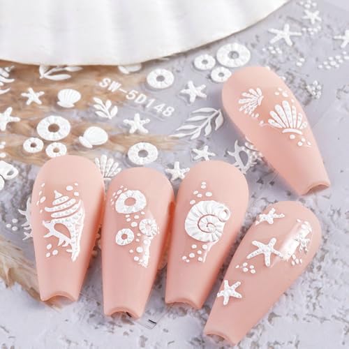 Jaliya 5D Embossed Ocean Nail Stickers - Summer Beach Shell & Sea Animal Decals
