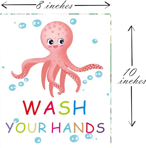 Colorful Ocean Animal Quote Art Print Set for Kids' Bathroom - 4 Unframed 8x10 Canvas Prints
