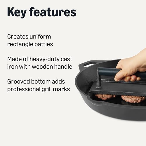 Cast Iron Burger Press with Wooden Handle - 8.1 x 4.2 Inch